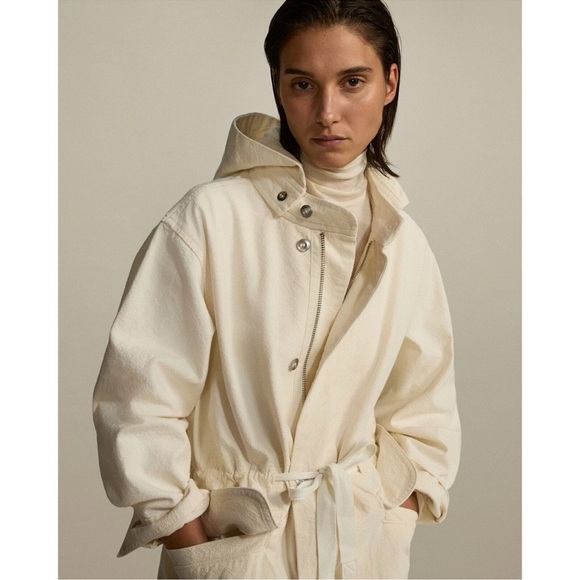 EVERLANE WOMENS CANVAS ORGANIC COTTON PARKA JACKET CREAM LARGE - Picture 2 of 10